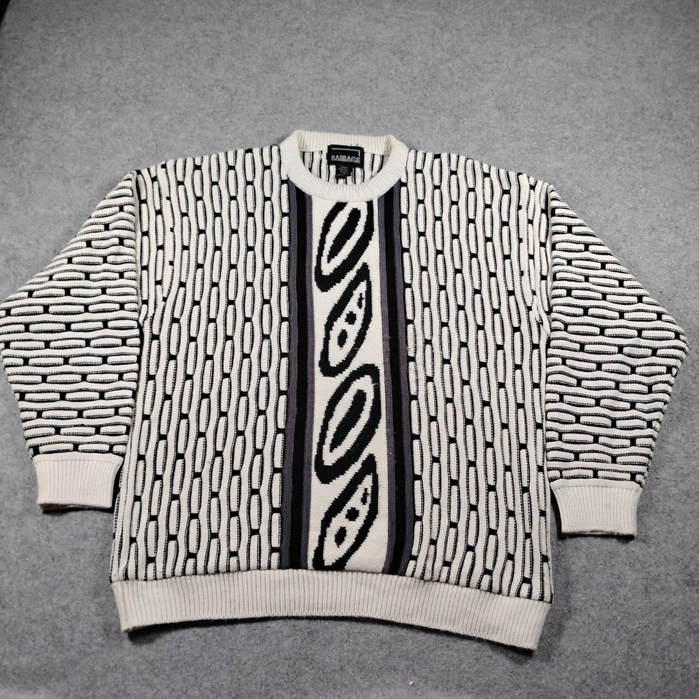 Barrage Vintage Men's Black Cream Geometric 3D Knit Sweater Size L